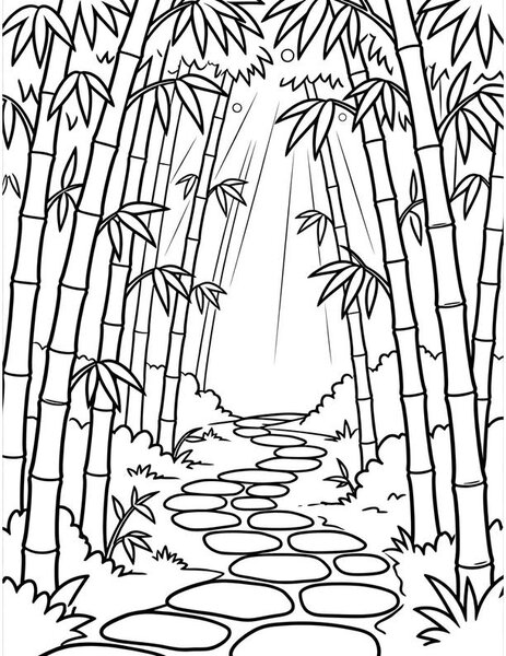 Bamboo Grove coloring page: Bamboo stalks tower overhead.