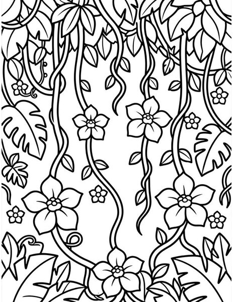 Jungle Vines coloring page: Vines hang in the deep jungle.
