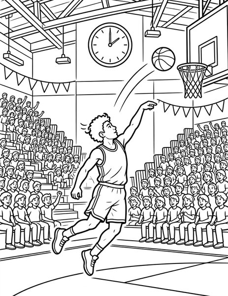 Buzzer Beater coloring page: The clock ticks down to zero.