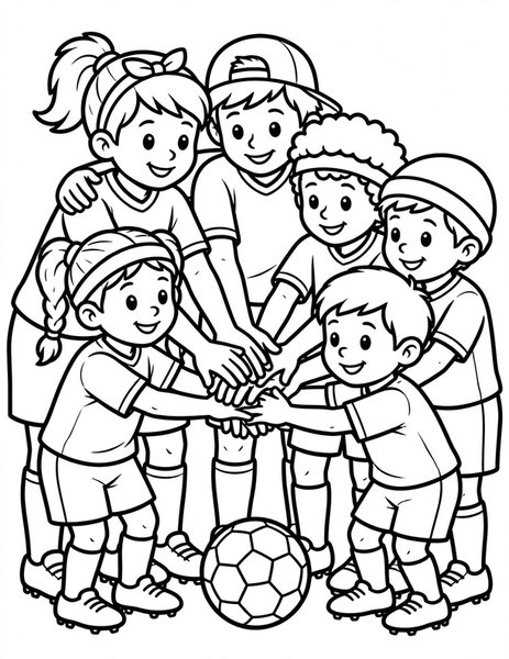 Team Huddle coloring page: The team huddles before the match.