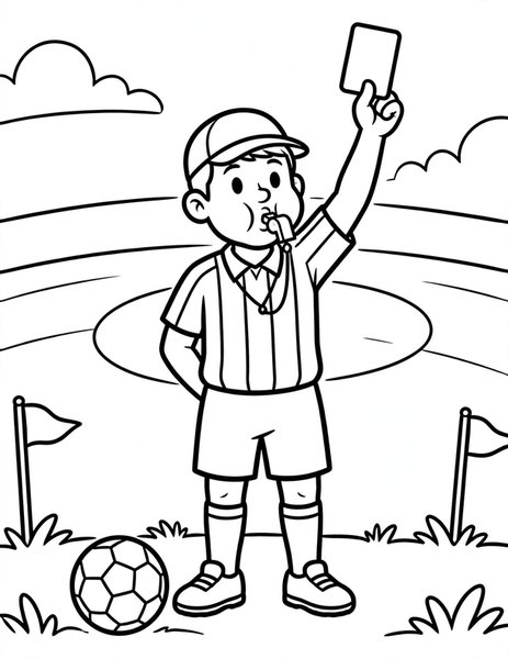 Referee Whistle coloring page: The referee blows the whistle.