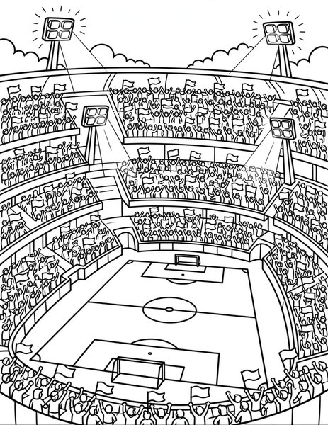 Stadium Night coloring page: A packed stadium glows under the lights.