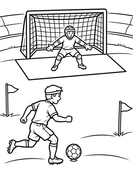 Penalty Shot coloring page: A striker lines up the penalty kick.