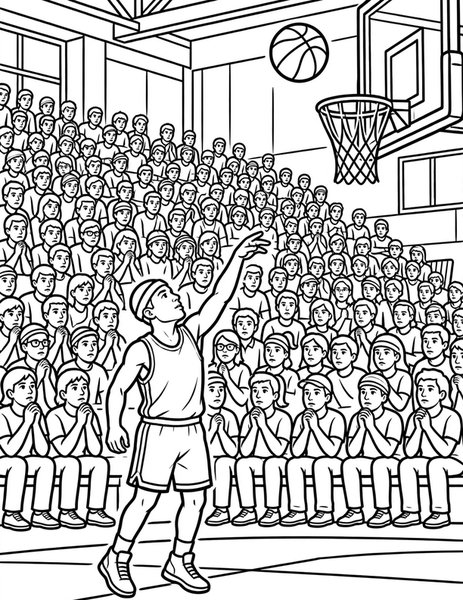 Free Throw coloring page: A player shoots a calm free throw.