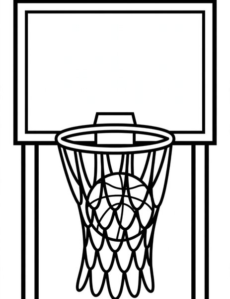 Hoop Dreams coloring page: A basketball swishes through the net.