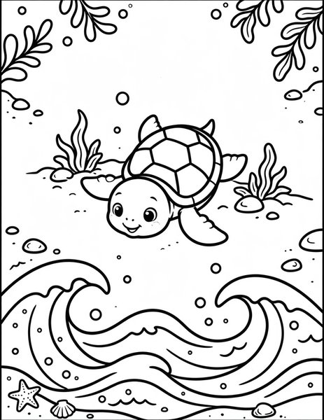 Baby Sea Turtle Hatchling coloring page: A tiny baby sea turtle crawls to the ocean.