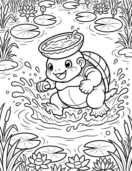 Kappa River Friend coloring page: A kappa plays in the river.