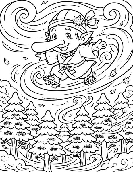 Tengu Wind Ride coloring page: A tengu rides the wind.