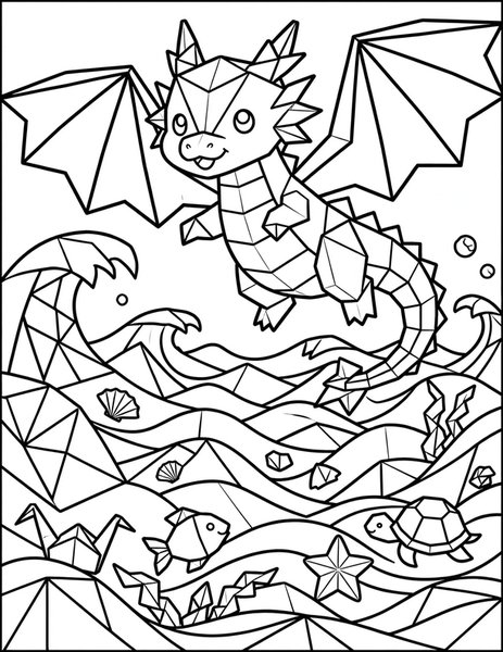Origami Dragon coloring page: A dragon made of folded paper.