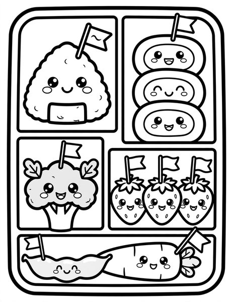 Bento Box Art coloring page: A lunch box arranged like art.