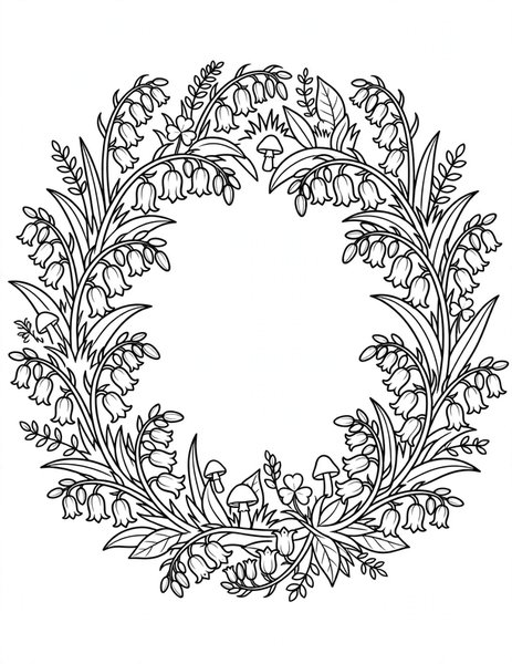 Bluebell Ring coloring page: Bluebells form a fairy ring.