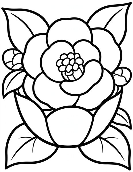 Camellia Cup coloring page: A camellia cupped like a teacup.