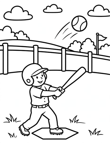 Home Run coloring page: A batter smashes a home run.