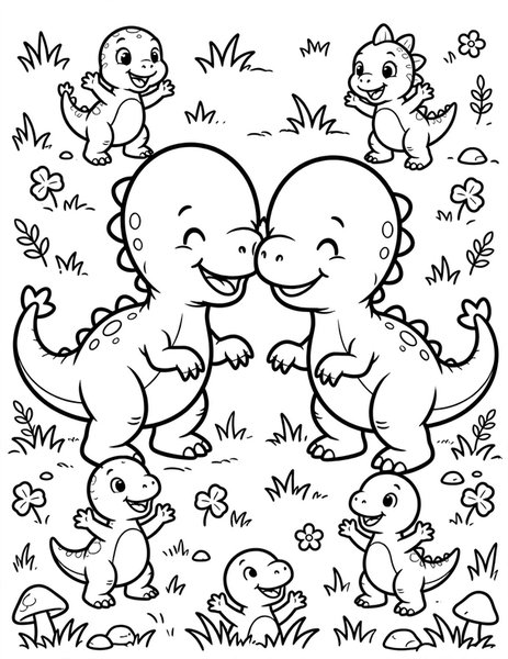 Pachy Headbutt coloring page: Two pachycephalosaurus friends bump heads in play.