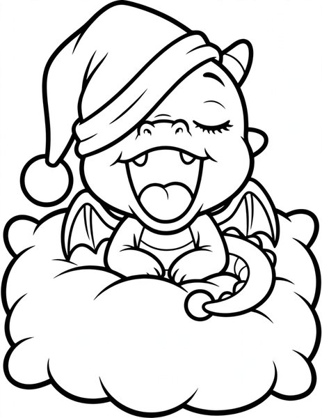 Tiny Dragon, Big Yawn coloring page: A sleepy baby dragon yawns before bedtime.