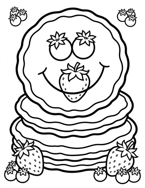 Smiley Pancakes coloring page: Pancakes shaped like a smiley face.