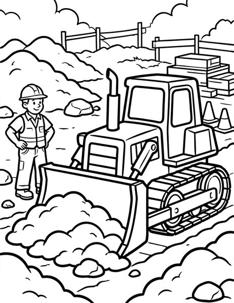 Bulldozer Push coloring page: A bulldozer pushes dirt into big piles.