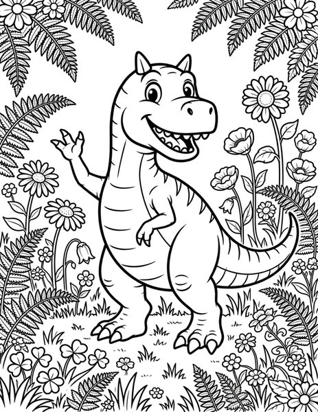 Carnotaurus Grin coloring page: A horned carnotaurus flashes a big friendly grin.