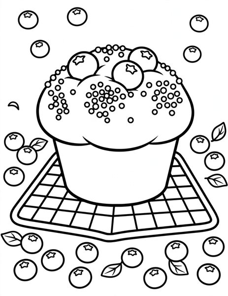 Blueberry Muffin coloring page: A blueberry muffin fresh from the oven.