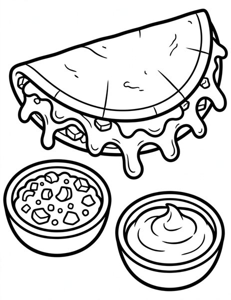 Quesadilla coloring page: A cheesy folded quesadilla.