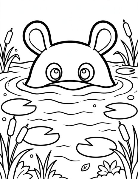 Hippo Splash coloring page: A hippo wallows in a cool river.