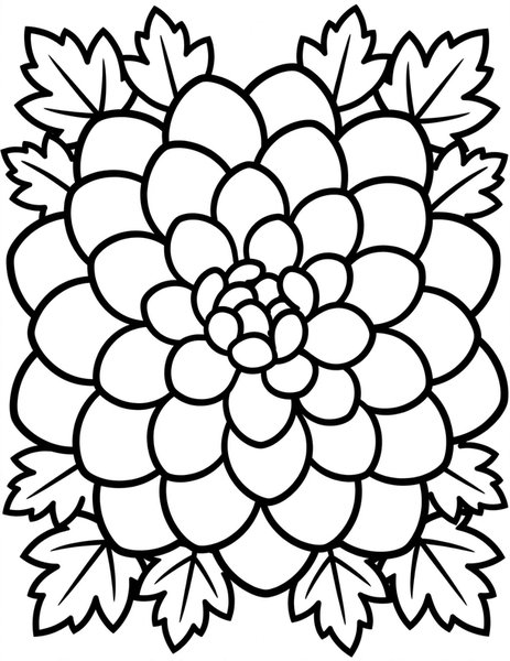 Dahlia Delight coloring page: A layered dahlia full of petals.