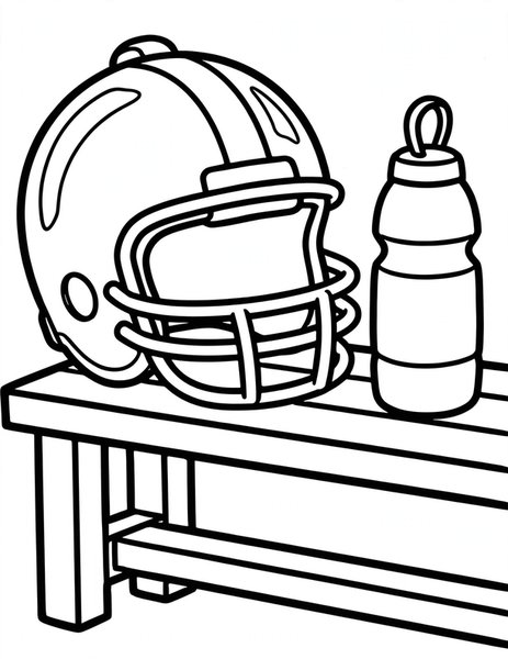 Helmet Shine coloring page: A shiny helmet sits on the bench.