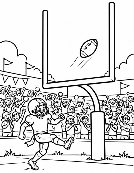 Field Goal coloring page: The kicker boots it through the posts.