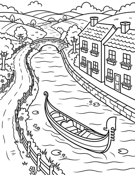 Gondola Glide coloring page: A gondola glides through canal waters.