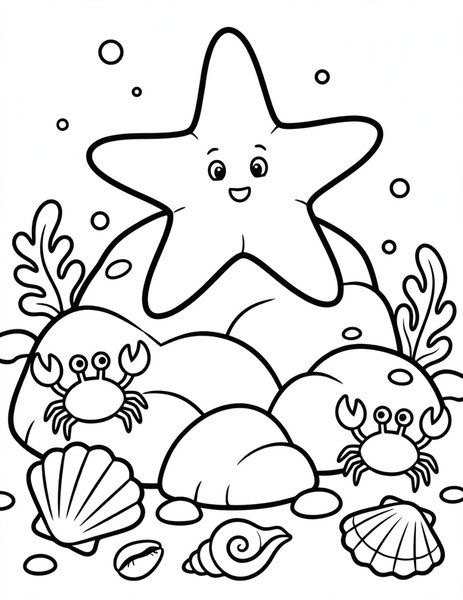 Starfish Rest coloring page: A starfish rests on a warm rock.