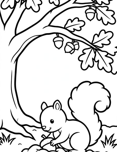 Squirrel Stash coloring page: A squirrel buries an acorn for winter.