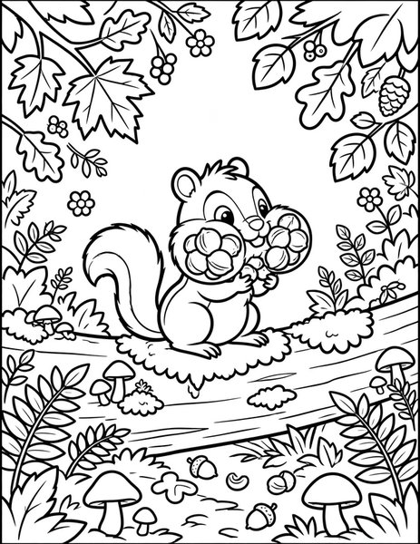 Chipmunk Cheeks coloring page: A chipmunk stuffs its cheeks with nuts.