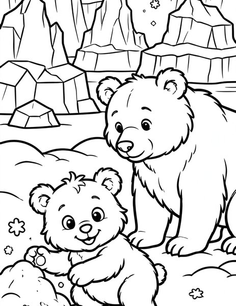Polar Bear Cub coloring page: A polar bear cub plays in the snow.