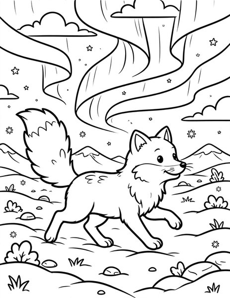 Arctic Fox coloring page: An arctic fox trots across the tundra.
