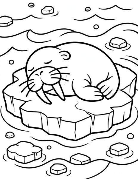 Walrus Rest coloring page: A walrus naps on an ice floe.
