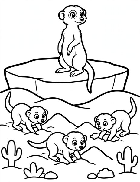 Meerkat Lookout coloring page: A meerkat stands guard on a rock.