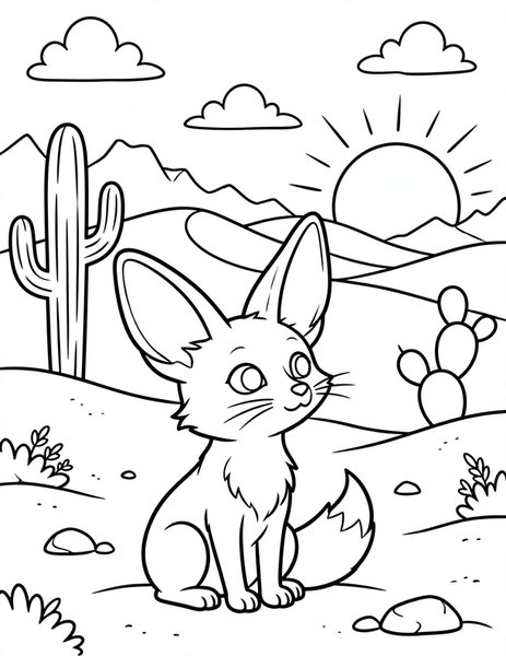 Fennec Fox coloring page: A fennec fox listens with big ears.