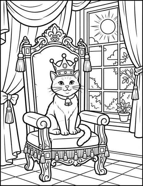 King Cat coloring page: A cat wears a golden crown.