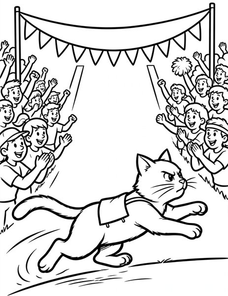 Marathon Cat coloring page: A cat runs a race.