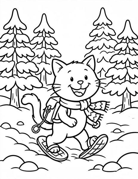 Snowshoe Cat coloring page: A cat treks through deep snow.
