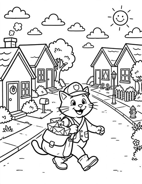 Mail Cat coloring page: A cat delivers letters.