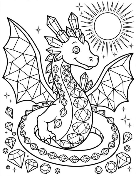 Crystal Dragon coloring page: A crystal dragon sparkles brightly in the sun.