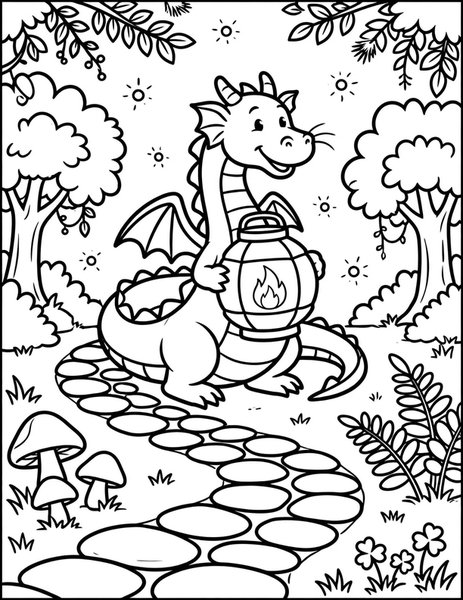 Lantern Dragon coloring page: A lantern dragon lights the night path.