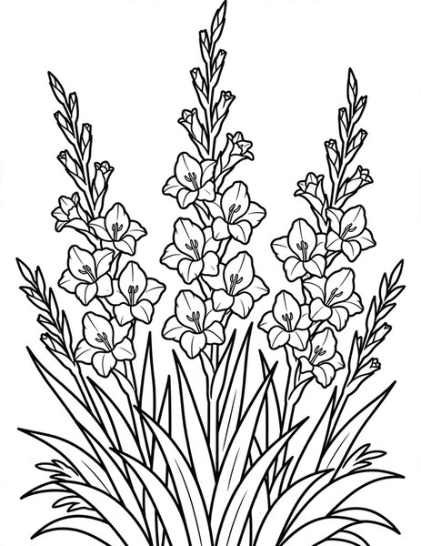 Gladiolus Glow coloring page: Tall gladiolus reach for the sky.