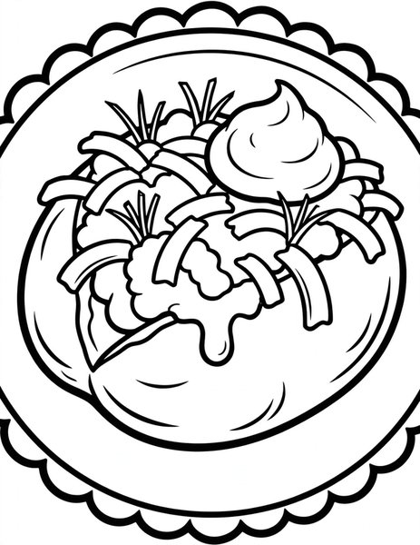 Baked Potato coloring page: A potato loaded with toppings.