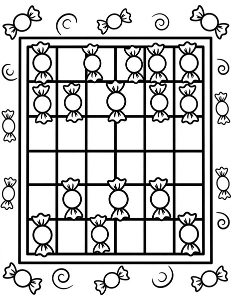 Candy Checkers coloring page: Checkers with candy game pieces.