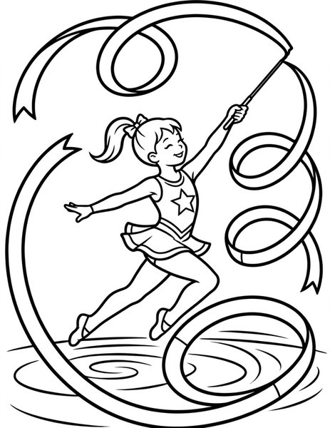 Ribbon Dance coloring page: A ribbon twirls through the air.