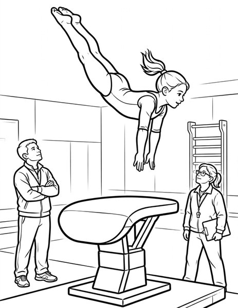 Vault Launch coloring page: A gymnast launches off the vault.