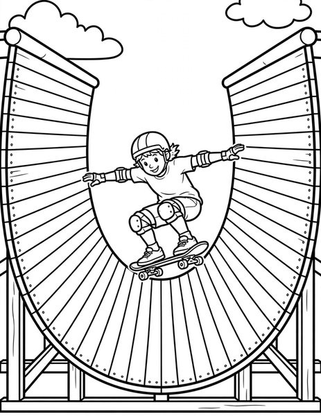 Skate Ramp coloring page: A skater drops into the halfpipe.