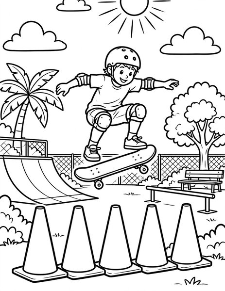 Ollie Jump coloring page: A skater pops a clean ollie.